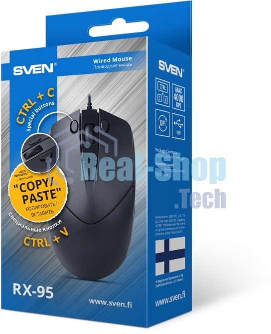 Мышь проводная SVEN RX-95 черный, 4000 dpi, USB, кнопки - 6