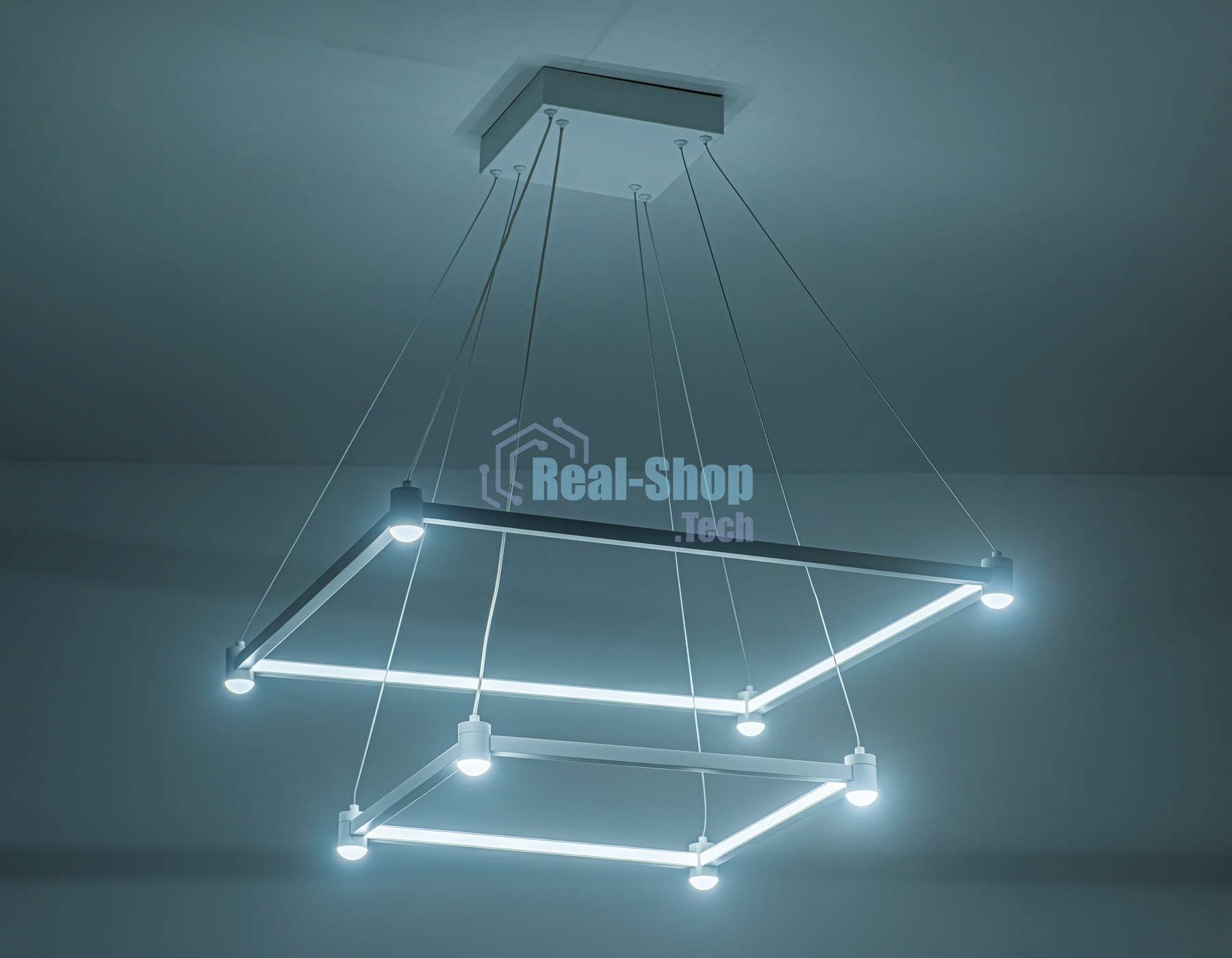 Подвесной светодиодный светильник Ambrella light FL5595/2+8 WH белый 60W 3000K/4200K/6400K 600*600*1300 (без ПДУ)