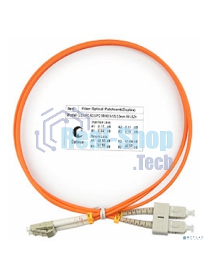 Комм. шнур оптический Cabeus Tight Buffer, Duplex LC/SC, OM1 62,5/125, LSZH, 1м, Ø 3мм, серый хвостовик, цвет: оранжевый