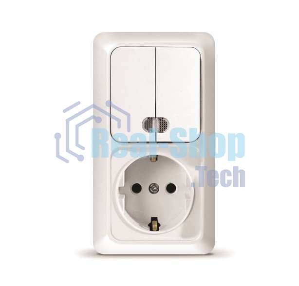 Блок ОП Олимп 2-кл. вык. с подсветкой + роз. с заземл. верт. бел. UNIVersal О0041