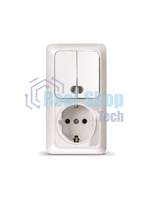 Блок ОП Олимп 2-кл. вык. с подсветкой + роз. с заземл. верт. бел. UNIVersal О0041