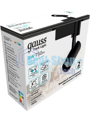 Светильник Gauss трековый цилиндр 8W 750lm 4000K 180-220V IP20 45x155мм черный LED 1/40