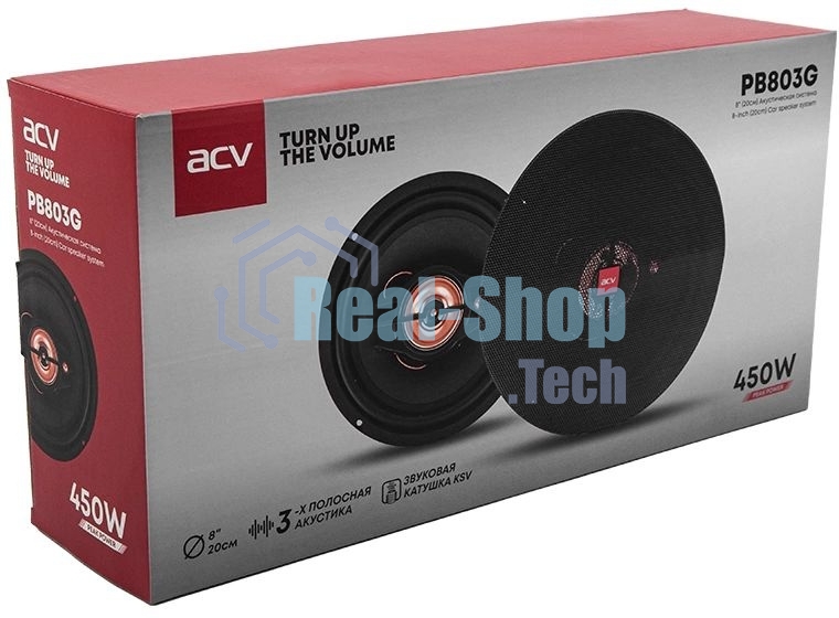 Колонки автомобильные ACV PB-803G 450Вт 90дБ 4Ом 20 см (8 дюйм) (ком.: 2 кол.) коаксиальные трехполосные
