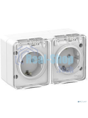 Розетка 2-м ОП AtlasDesign Profi54 16А IP54 250 В с заземл. защ. шторки белый SchE ATN540126