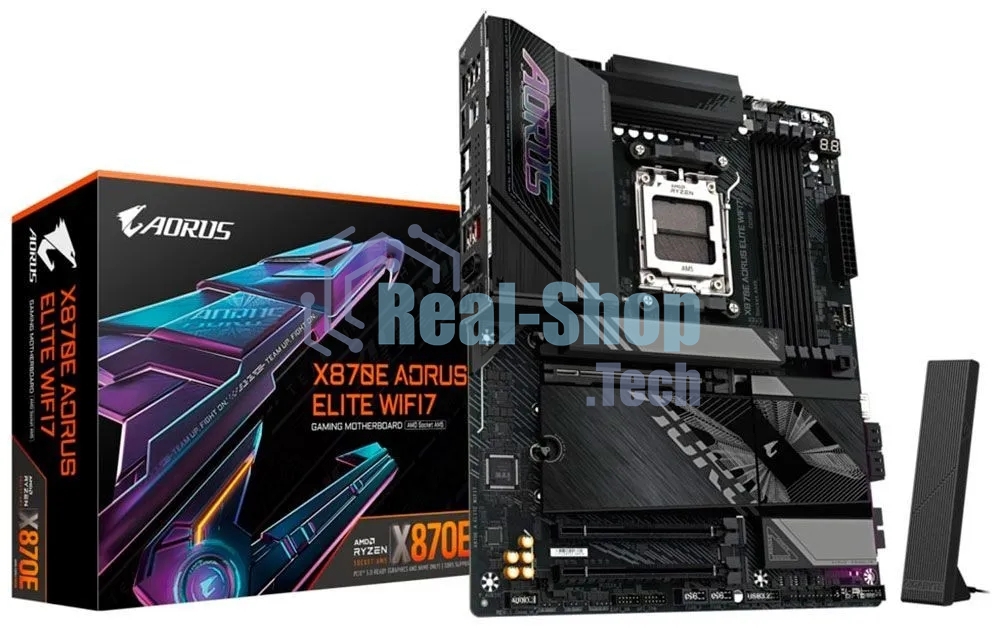 Материнская плата Gigabyte X870E AORUS ELITE WIFI7, AM5, AMD X870E, 4xDDR5, 4xSATA, 4xM.2, 1xPCI-E 5.0 x16, 1xPCI-E 4.0 x4, 1xPCI-E 3.0 x4, 1xHDMI, 1x 2.5Gb LAN, 4xUSB-A 3.2 Gen 1, 2xUSB-A 3.2 Gen 2, 4xUSB-A 2.0, 2xUSB-C 4.0, 2x3.5 мм, 7.1, ATX