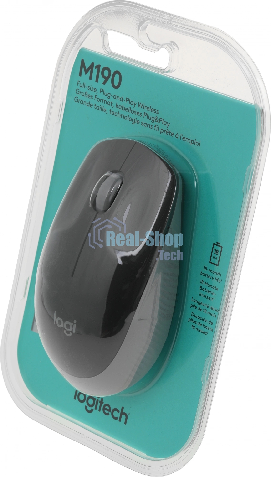 Мышь беспроводная Logitech M190 черный/серый, 1000 dpi, радиоканал, USB, кнопки - 3
