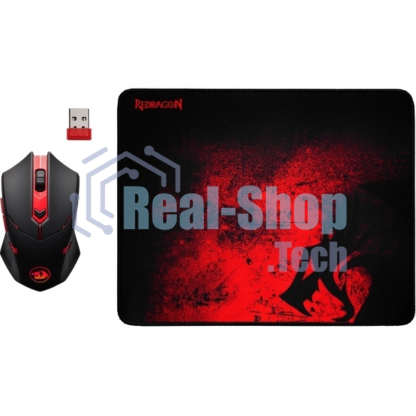 Мышь беспроводная + коврик Defender Redragon M601WL-BA черный, 2400 dpi, радиоканал, USB, кнопки - 6