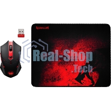 Мышь беспроводная + коврик Defender Redragon M601WL-BA черный, 2400 dpi, радиоканал, USB, кнопки - 6
