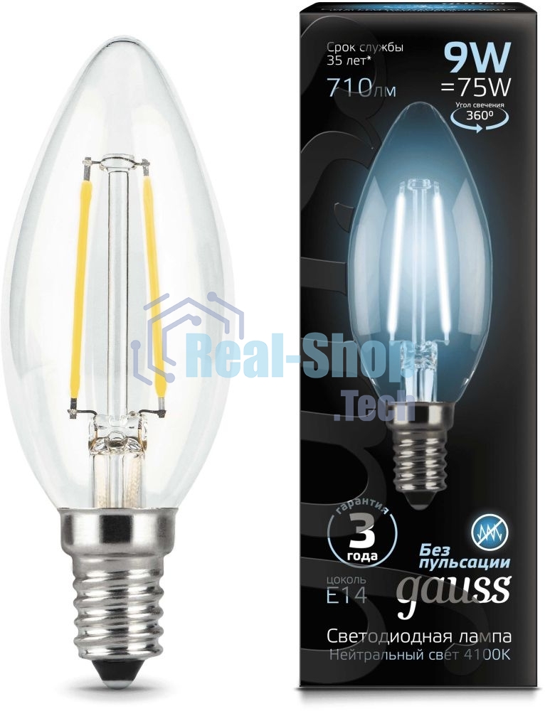 Лампа светодиодная Gauss Filament Свеча E14 9Вт 4100К