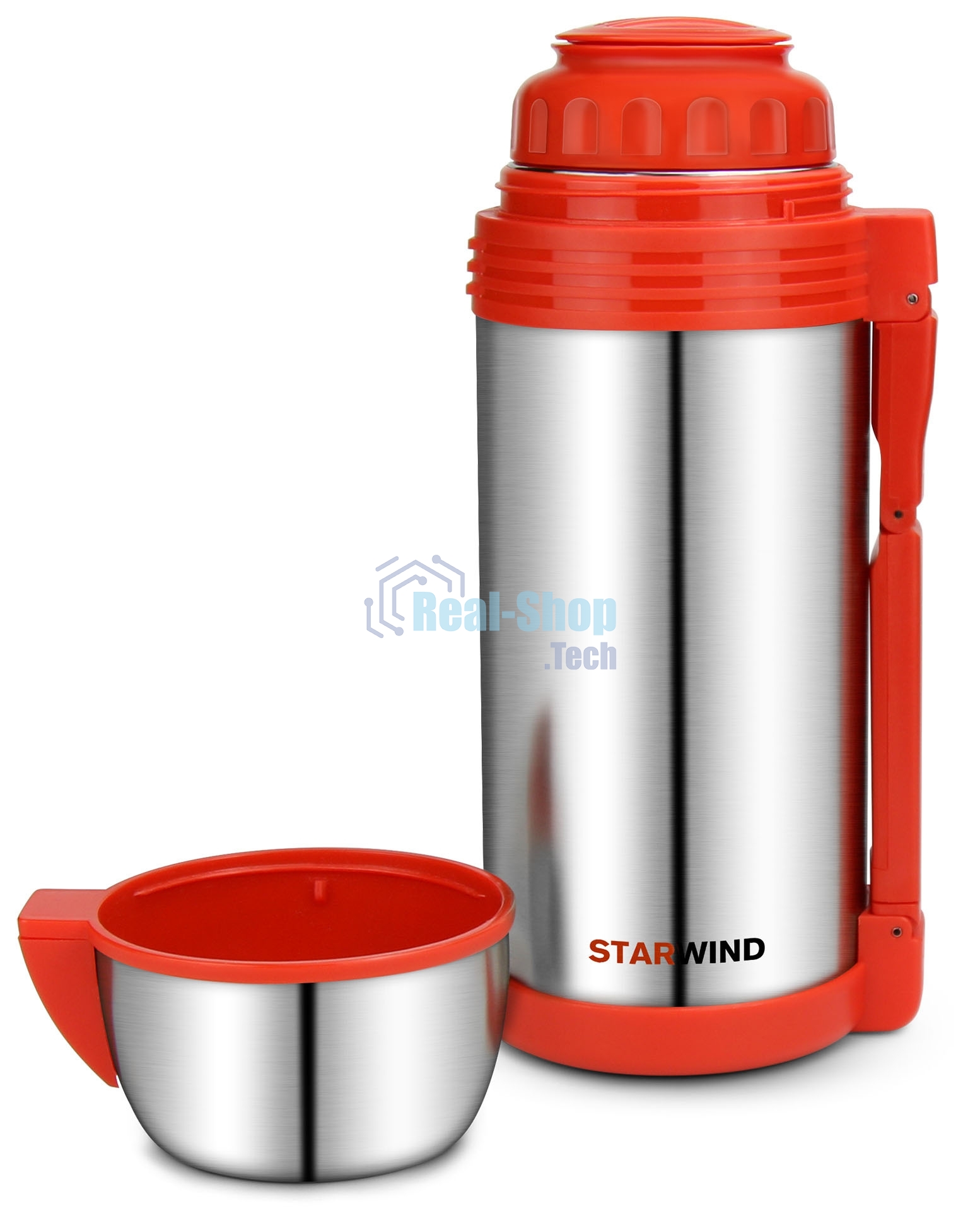 Термос Starwind 30-1500 1.5 л, серебристый/красный, картонная коробка