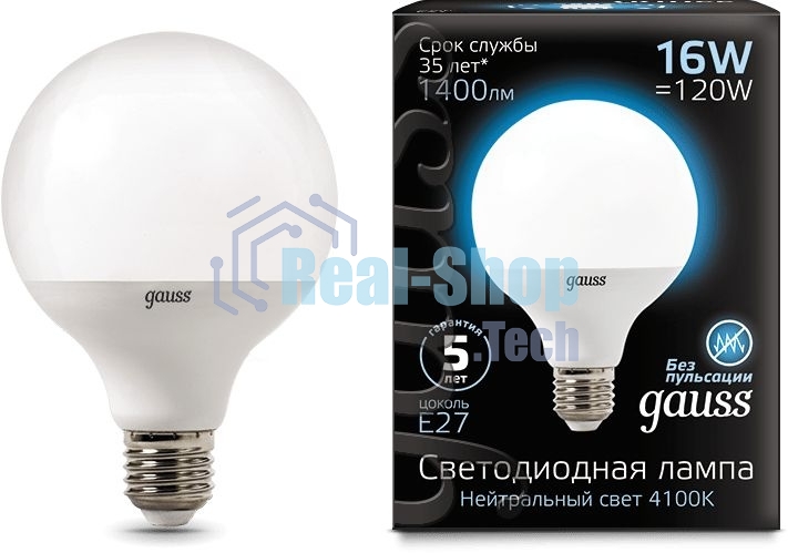 Лампа cветодиодная Gauss LED G95 E27 16W 1400lm 4100K 1 32 SQ105102216