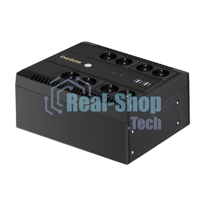 Источник бесперебойного питания ExeGate NEO NNB-1000.LED.AVR.8SH.CH 1000VA/650W, LED, AVR, 8*Schuko, 4*USB-порта для зарядки, черный