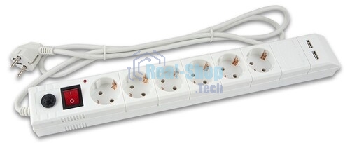 Сетевой фильтр Buro BU-SP3 USB 2A-B 3 м, 6 розеток, черный, коробка