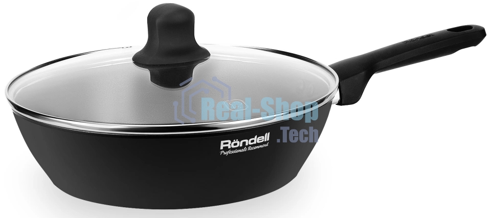 Сковорода Rondell Frank RDA-1373, круглая 26см покрытие: Xylan Plus ручка несъемная (с крышкой), черный