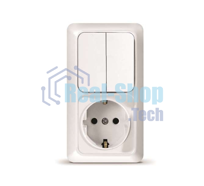 Блок ОП Олимп 2-кл. вык.+ роз. с заземл. верт. бел. UNIVersal О0040