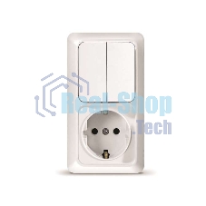 Блок ОП Олимп 2-кл. вык.+ роз. с заземл. верт. бел. UNIVersal О0040