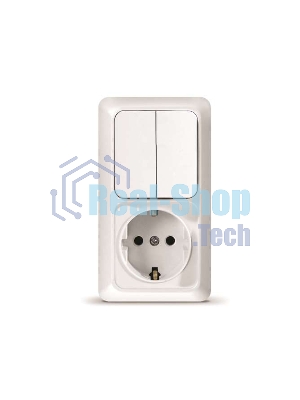 Блок ОП Олимп 2-кл. вык.+ роз. с заземл. верт. бел. UNIVersal О0040