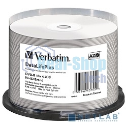 Диск DVD-R Verbatim 4.7Gb 16x Cake Box (50шт) Printable (43755)