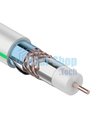 Кабель коаксиальный Rexant RG-6U+Cu, 75 Ом, Cu/Al/Cu/Al, 90%, две фольги, бухта 100 м, белый