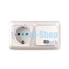 Блок ОП Олимп 1-кл. вык. с подсветкой + роз. с заземл. горизонт. бел. UNIVersal О0036