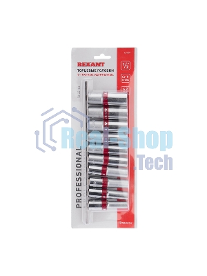 Набор удлиненных торцевых головок Rexant 1/2, шестигранные, CrV, 10 шт., 10-22 мм