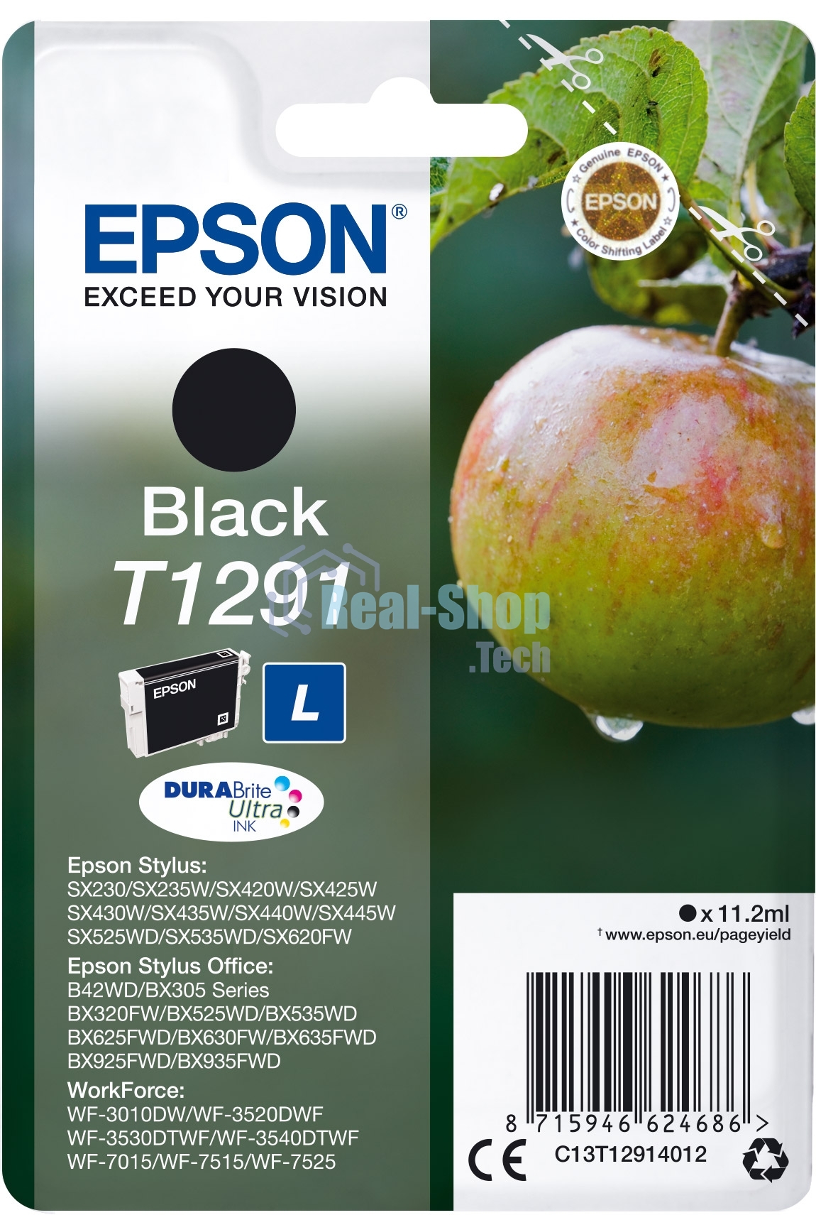Картридж струйный Epson T1291 (C13T12914012/C13T12914011/C13T12914010) черный (11.2 мл) для SX420W/SX425W/SX525WD/SX620FW/BX305FV/BX305F/BX320FW/BX525WD/BX625FWD