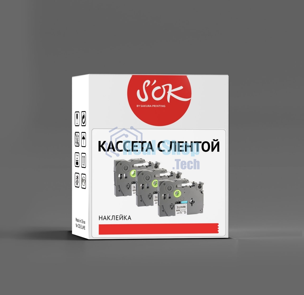Кассета с лентой S'OK by Sakura Printing TZE131 для Brother, черный на прозрачном, 12мм/8м, наклейка