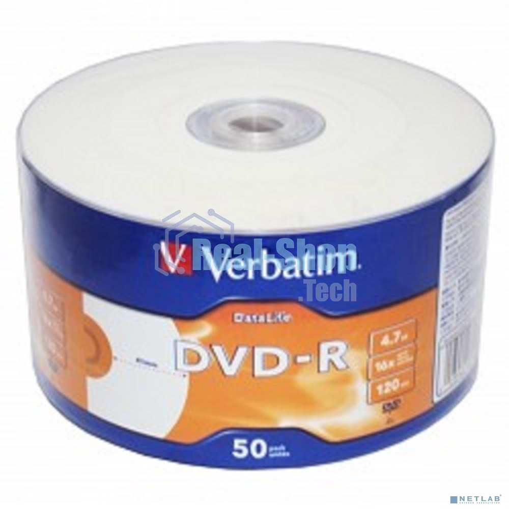 Диск DVD-R Verbatim 4,7 Gb 16x DataLife Inkjet Printable, Shrink, 50 шт (43793)