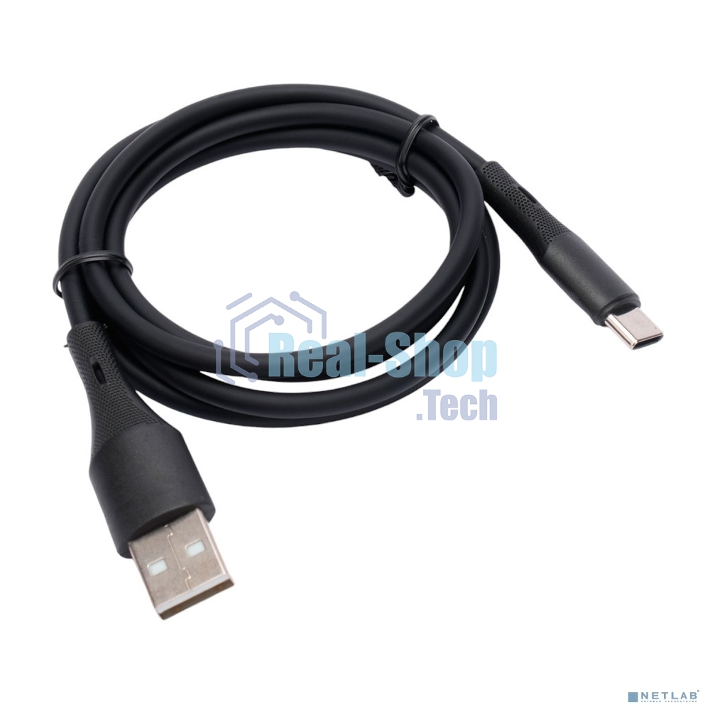 Кабель USB2.0 Cablexpert CC-USB2S-AMCM-1M-BK AM/Type-C, 3А, 18Вт, QC3.0, силиконовый, медь, 1м, черный, пакет