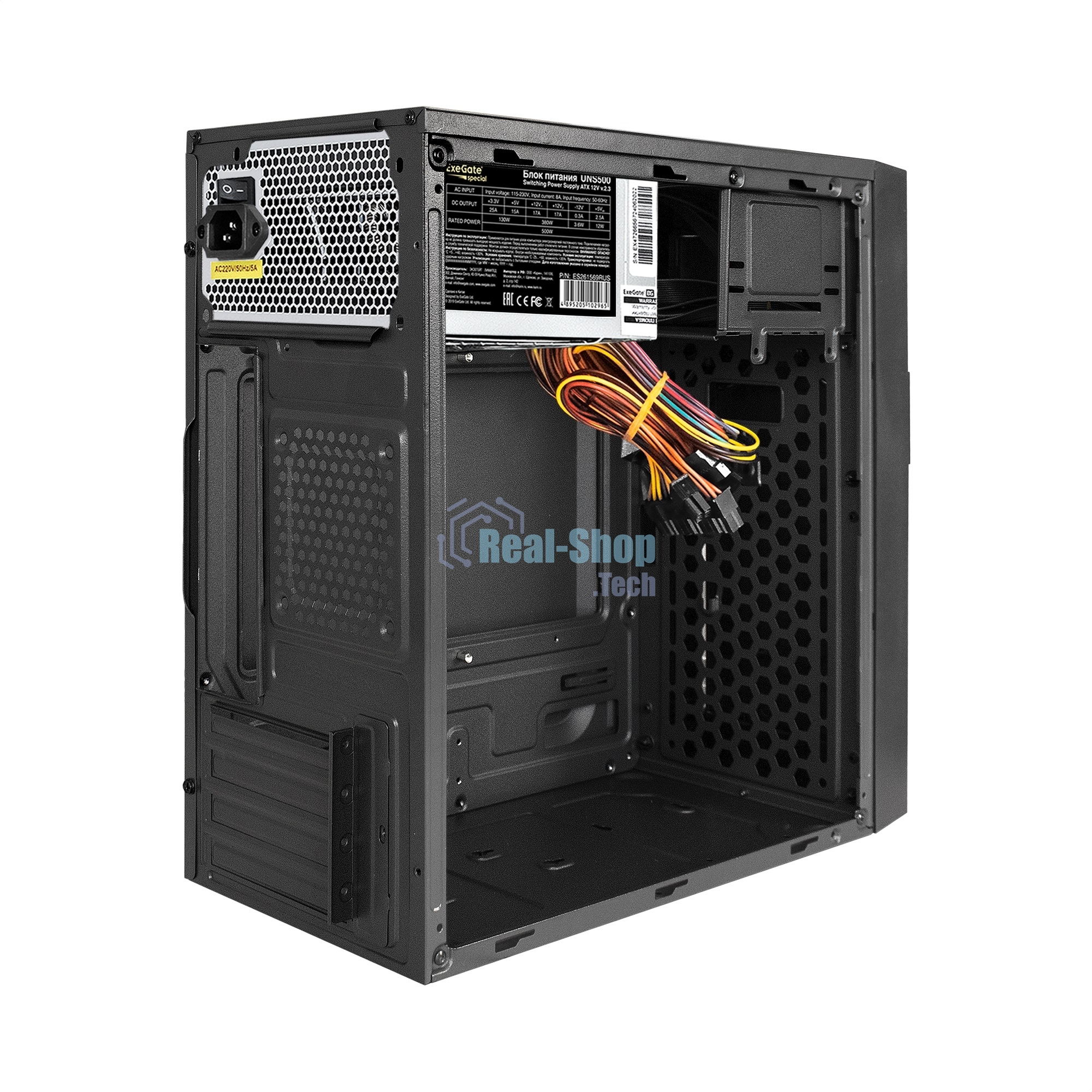 Компьютерный корпус Minitower ExeGate BAA-105-01-UNS500 (mATX, БП UNS500 с вент. 12см, 2*USB, аудио, черный)