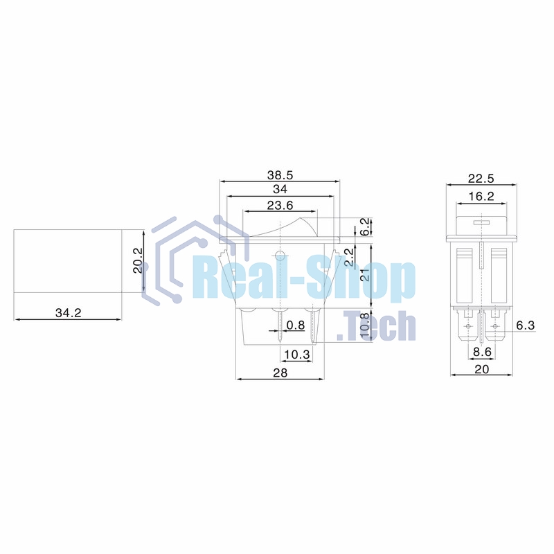 Выключатель клавишный Rexant 12V 35А (4с) ON-OFF с синей LED подсветкой