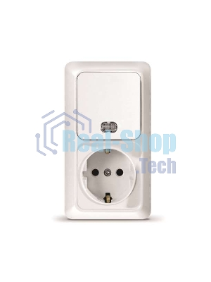 Блок ОП Олимп 1-кл. вык. с подсветкой + роз. с заземл. верт. бел. UNIVersal О0039