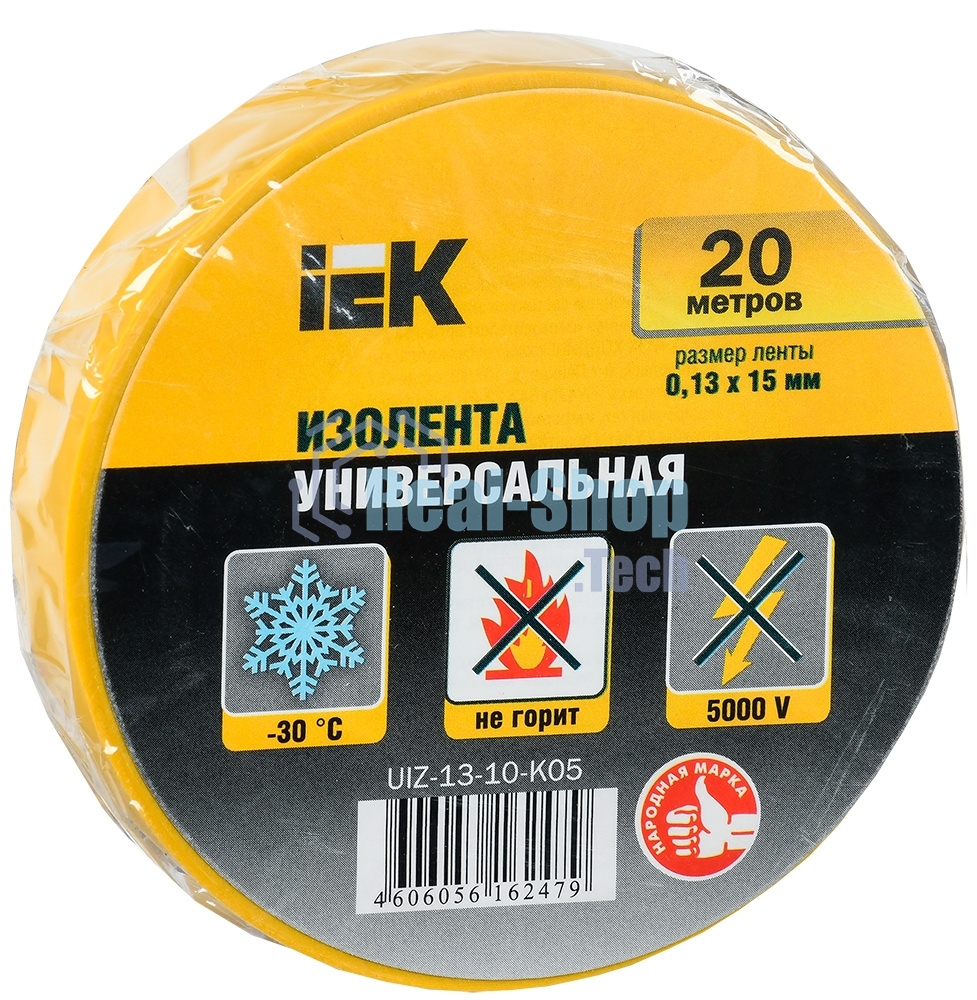 Изолента Iek UIZ-13-10-K05 0,13х15 мм желтая 20 метров ИЭК