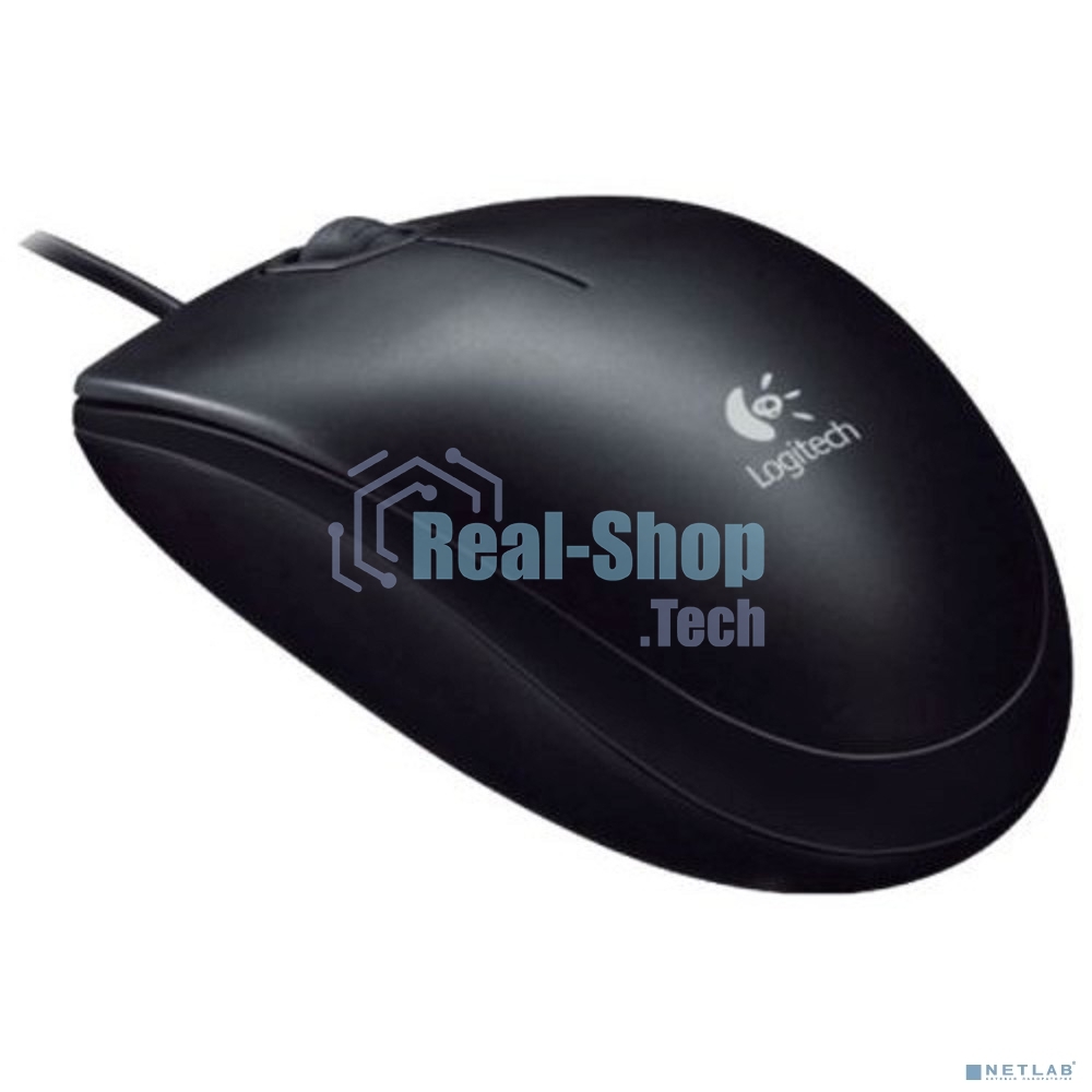 Мышь проводная Logitech B100 черный, 1000 dpi, USB, кнопки - 3