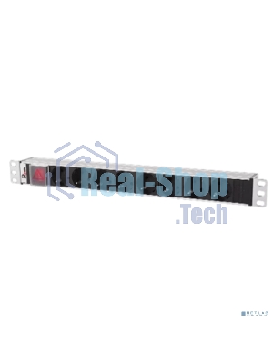 Блок розеток Rem-10 без шнура с выкл., 8 Sсhuko, вход IEC 60320 C14, 10A, алюм., 19