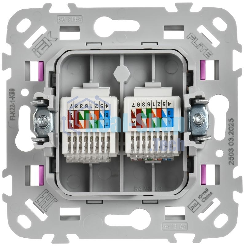 FLITE Розетка 2-ая компьютерная RJ45 кат.5Е UTP РК5е-2-0-ФлПр пурпурный | FI-K22-1-K99 | IEK