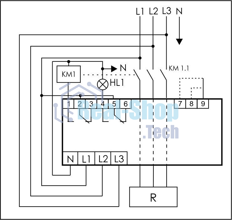 Ограничитель мощности ОМ-630 3ф 5-50кВт многофункц. подключение приоритетной и неприоритетной нагрузок F&F EA03.001.007