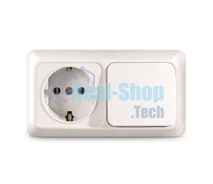 Блок ОП Олимп 1-кл. вык.+ роз. с заземл. горизонт. бел. UNIVersal О0032