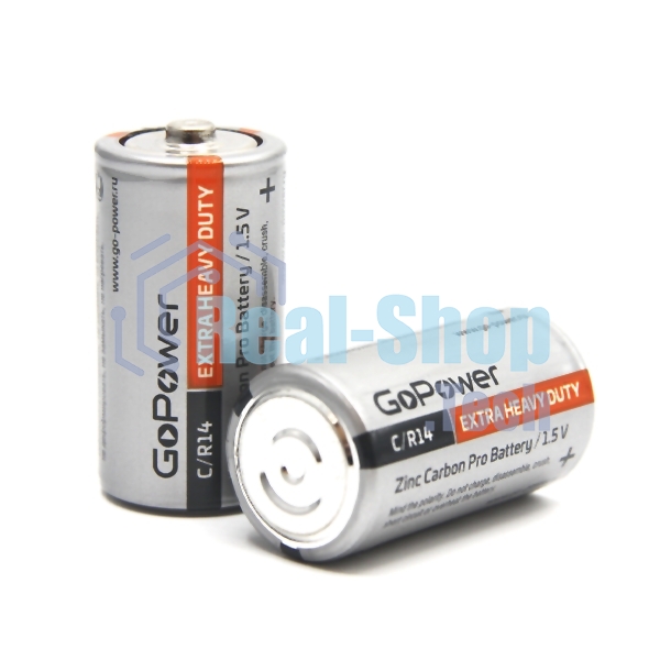 Батарейка GoPower R14 C Shrink 2 Heavy Duty 1.5V (2/24/288)