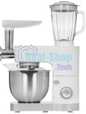 Кухонная машина Korting KKM 0105 Polar мощность 1200 Вт, 7 насадок (планетарный миксер с 3-мя насадками, мясорубка, насадка для колбас, насадка для кеббе, насадка-блендер), объем чаши 5.5 л, 8 скоростей, импульсный режим, механическое управление, белый