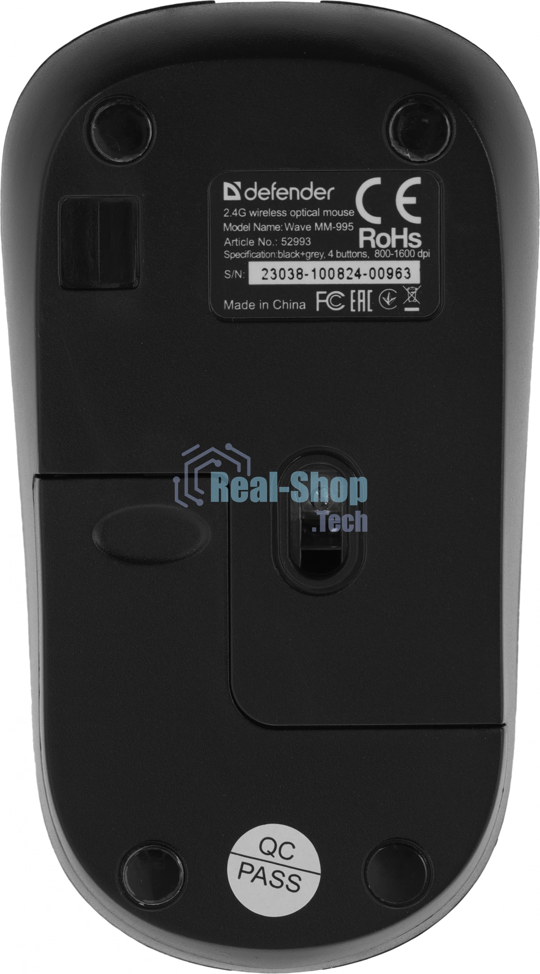 Мышь беспроводная Defender Wave MM-995 серебристый, 1600 dpi, радиоканал, USB, кнопки - 4