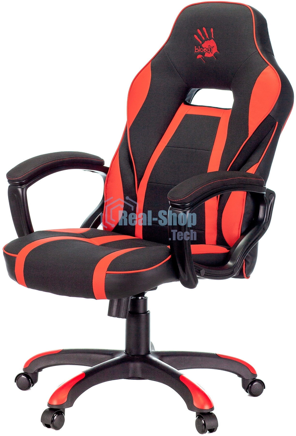 Кресло игровое A4TECH Bloody GC-250, на колесиках, искусственная кожа/ткань, черный/красный