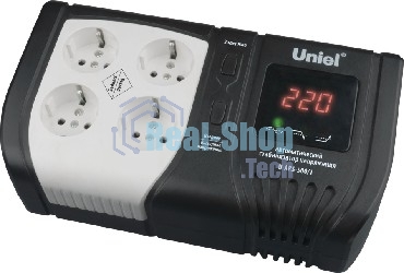 Стабилизатор напряжения Uniel (9621) U-ARS-500/1 серия Standard - Expert 500 ВА(Однофазный электронны(релейный)стабилизатор,цифровой дисплей,номинальная мощность 0,5кВА,диапазон входного напряжения 145-280В,выходное напряжение 220+/-10%В,частота 50/60Гц,т
