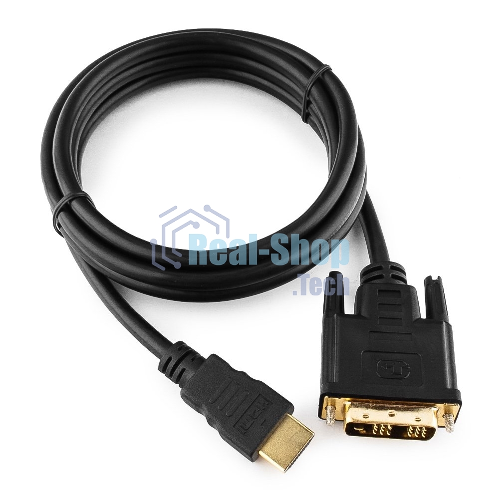 Кабель HDMI-DVI Cablexpert CC-HDMI-DVI-6, 19M/19M, single link, медь, позол.разъемы, экран, 1.8м, черный, пакет