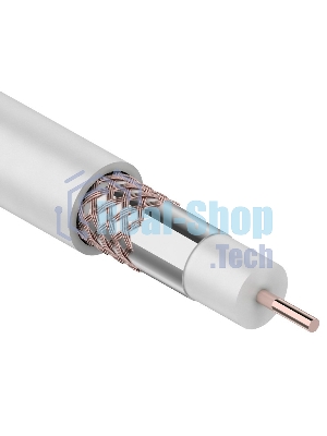 Кабель коаксиальный Rexant RG-6U+Cu, 75 Ом, Cu/Al/Cu, 64%, бухта 100 м, белый