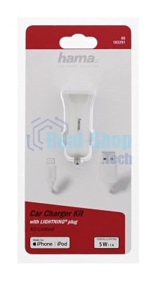 Автомобильное зарядное устройство Hama H-183291 1A кабель Apple Lightning белый
