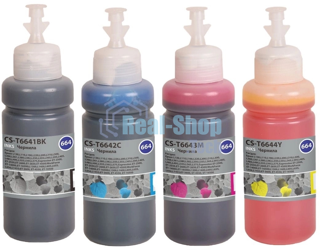 Чернила Cactus CS-T664set 664 голубой/пурпурный/желтый/черный набор 4x70мл для Epson L130,L110,L100,L220,L200,L310,L300,L360,L361,L380,L382,L350,L355,L365,L395,L405,L485,L495,L555,L565,L575,Expression ET-2500,ET-2550,ET-2600,ET-2650,ET-4500;WorkForce ET-1