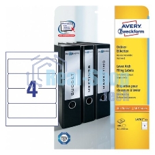 Этикетки самоклеящиеся для папок-регистраторов Avery Zweckform L4761-25 A4, 61x192 мм, 4 шт, универсальная, 80 г/м2, 25 л, белый
