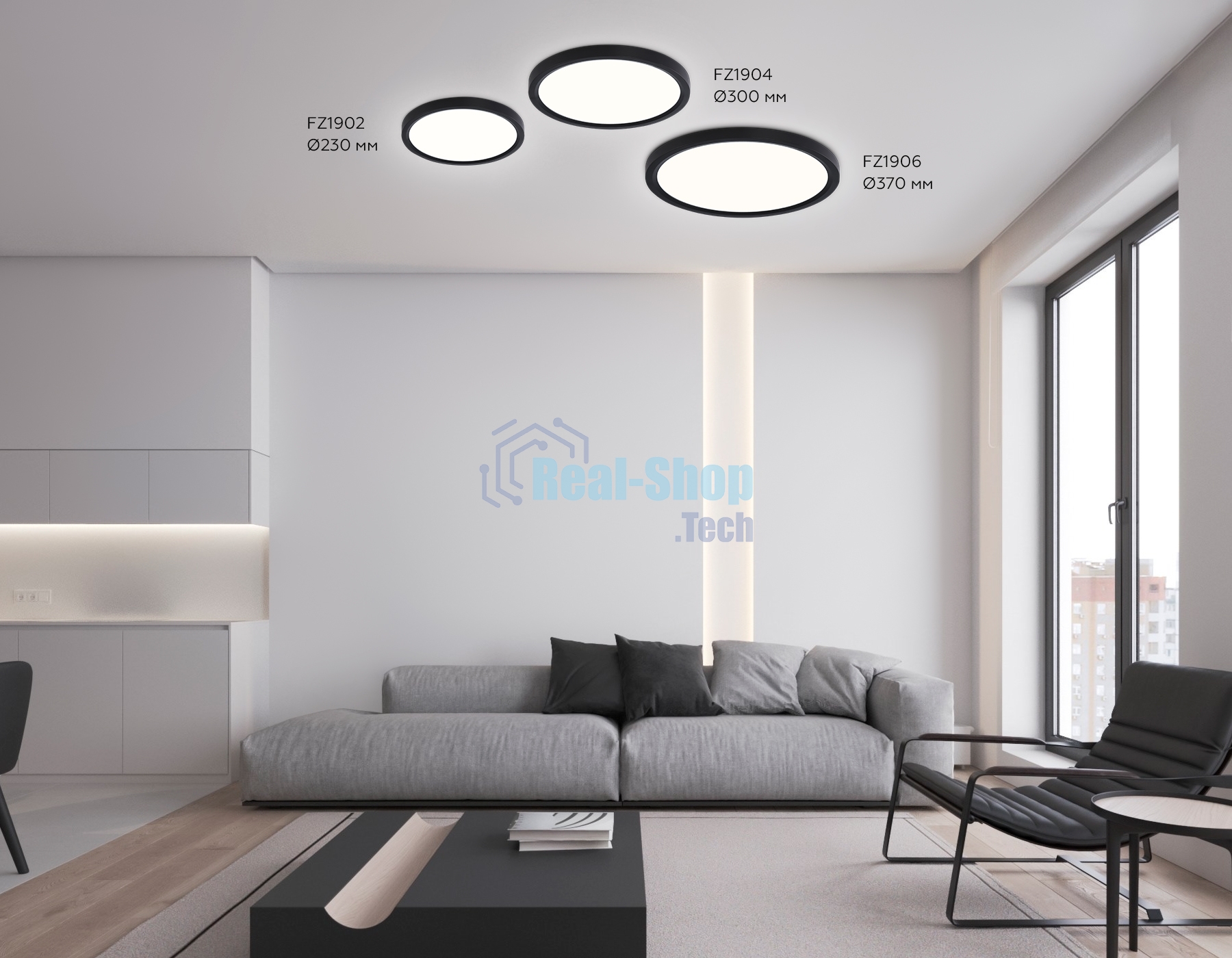 Светильник светодиодный ультратонкий Ambrella light FZ1902 BK черный IP54 13W 3000K-6500K CCT-переключатель D230*25 (Без ПДУ)