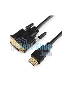 Кабель HDMI-DVI Cablexpert CC-HDMI-DVI-6, 19M/19M, single link, медь, позол.разъемы, экран, 1.8м, черный, пакет